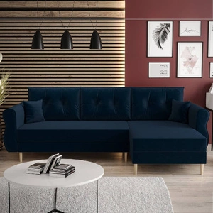 Ecksofa mit Schlaffunktion Wilkins marineblau rechte Seite stilvolles und modernes Design, das sich in jede Einrichtung einfügt