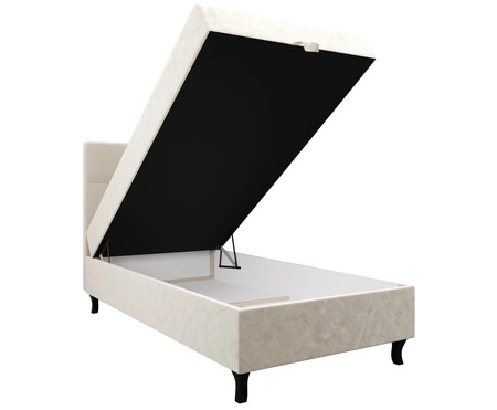 Boxspringbett Melba 100x200 beige Bett im modernen skandinavischen Stil mit gepolstertem Kopfteil Bett mit Staukasten