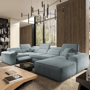 Ecksofa mit Schlaffunktion Viano IV Lux grau-blau rechts Design-Ecksofa mit ausziehbarem Fußteil großer Bettkasten