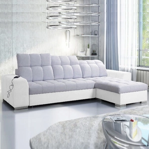 Ecksofa mit Schlaffunktion Luigi Esche Grau / Weiß rechtsseitig Ecksofa mit zwei Bettkästen Stoff mit interessanter Struktur