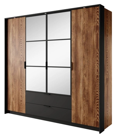 Verspiegelte Garderobe Dover 223 cm Kastanie / anthrazit originelles Design Metallgriffe ideal Schlafzimmer Kleiderschrank mit Schubladen