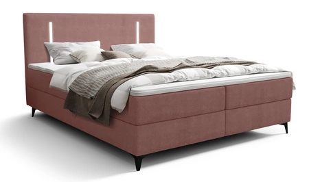 Boxspringbett Norco 160x200 rosa stilvolles Bett mit einem Staufach Beleuchtung im Kopfteil fügt eine einzigartige Note
