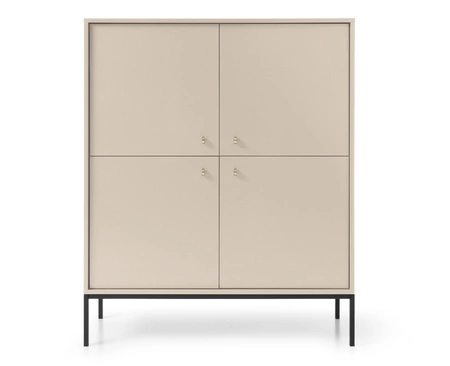 Hohe Kommode Mono 104 cm Beige Minimalistisches Design stilvoller goldener Griff schlichte Form mit metallischen Elementen