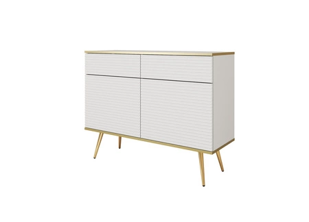 Kommode Luxury 107 cm weiß stilvolle Kommode mit geriffelten Fronten Körper mit Gold trim goldenen Metall Beine gekrönt