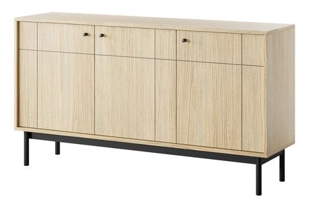 Modesta Eiche linea Möbel Set minimalistisches Design akzentuiert durch trendige Farben hohe Holzbeine Metallgriffe