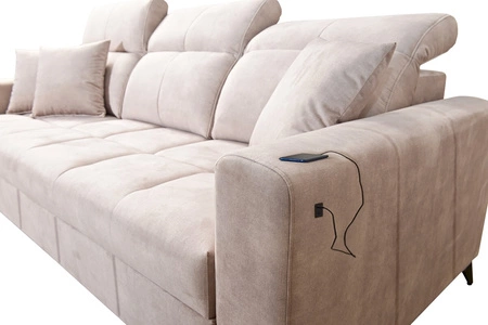 Sofa mit Schlaffunktion Laredo beige bequemes und stilvolles Sofa für das Wohnzimmer mit verstellbaren Kopfstützen zarten Veloursstoff