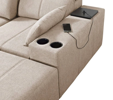 Ecksofa mit Schlaffunktion Tesalia grau rechte Ecke modernes Design komfortable Schiebelehne Schublade in der Seite des Möbels