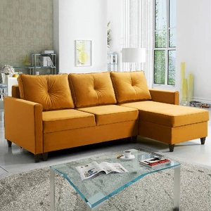 Ecksofa mit Schlaffunktion Terni gelb rechts praktisches und funktionelles Ecksofa mit geräumigen Behältern für Bettzeug