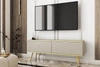 TV-Schrank Luxury 135 cm beige elegantes Design stilvolle geriffelte Front Korpus mit goldenen Zierleisten goldenen Metallbeinen gekrönt