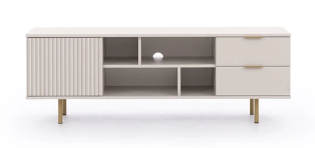 Wohnzimmer Möbel-Set Sula beige mit Metall Griffe dekorative geriffelte Fronten Push-to-Open-System bereichert