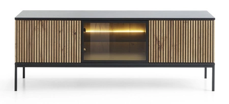 TV Schrank Amma 154 cm schwarz / Eiche wotan elegante Form der Möbel in einem modernen Stil geschmackvoll geriffelte Front sicher gehärtetem Glas