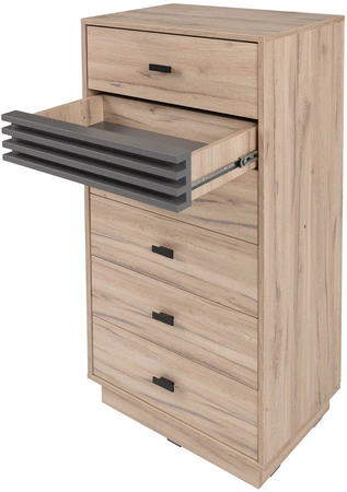 Kommode mit Schubladen Estan 60 cm Eiche estan hell / anthrazit modernes Möbeldesign hochwertige Verarbeitung Kommodenkante mit Spezialfurnier verarbeitet