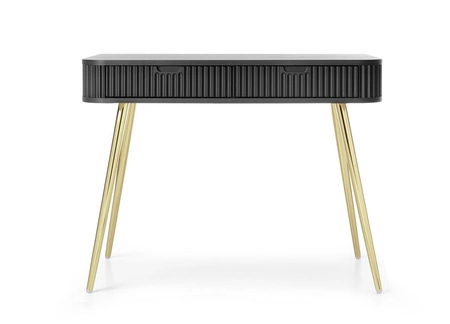 Zoya schwarz Konsole mit Schubladen stilvolle und funktionale Schminktisch geschwungene massive Form geriffelte Schubladenfronten goldene Beine