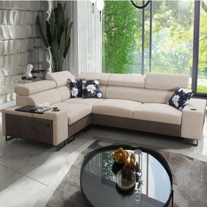 Ecksofa mit Schlaffunktion Flavio II beige/braun links bequemes Ecksofabett offene Bar an der Seite des Möbels