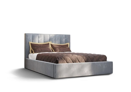 Polsterbett Rinus 160x200 mit Aufbewahrung Hellblau Modernes skandinavisches Stilbett mit bequemem Kopfteil