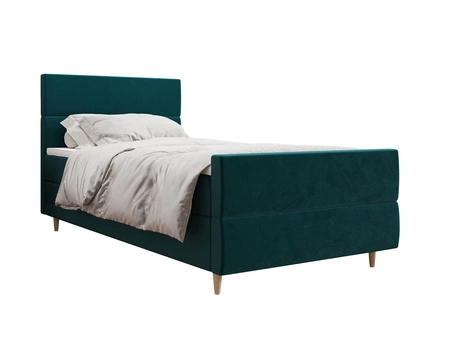 Boxspringbett Benet 90x200 türkis Bett im modernen skandinavischen Stil mit gepolstertem Kopf- und Fußteil und Staukasten