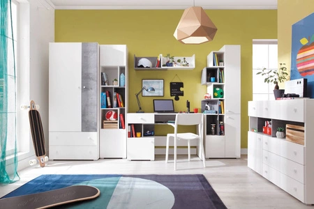 TV Schrank Epsilon 120 cm weiß / Beton ideal für Jugendzimmer TV Schrank mit Schubladen