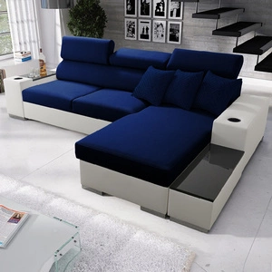 Ecksofa mit Schlaffunktion Provo marineblau/weiß rechtes Ecksofa mit Bettzeugcontainer und Funktionserweiterung