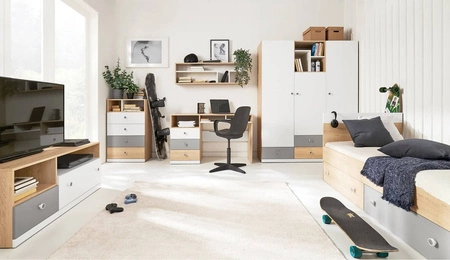 Kommode Pixel 60 cm Biskuit Eiche / weiß / grau ideal für das Jugendzimmer funktional und nutzbar hat ein modernes Design