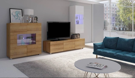 Möbel Apulia VII weiß glänzend / goldene Eiche ein außergewöhnlich stilvolles Wandelement einfache Elemente, die in jedes Interieur passen