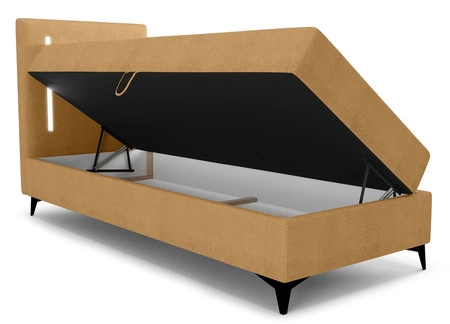 Boxspringbett Norco 80x200 gelb stilvolles Bett mit Bettzeug Lagerung Beleuchtung im Kopfteil fügt eine einzigartige Note