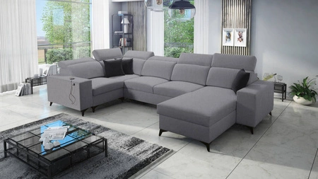Ecksofa mit Schlaffunktion Kelly Sleek IV grau rechts mit Bettkästen aus Webstoff