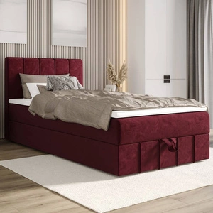 Boxspringbett Casey 90x200 dunkelrot im modernen skandinavischen Stil mit gepolstertem Kopfteil Bett mit Staukasten