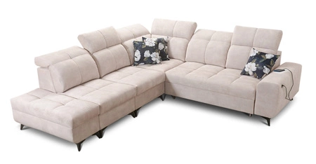 Ecksofa mit Schlaffunktion Buffalo IX blau linke Seite stilvolles Ecksofa für Zimmer aus Velourstoff Zierkissen