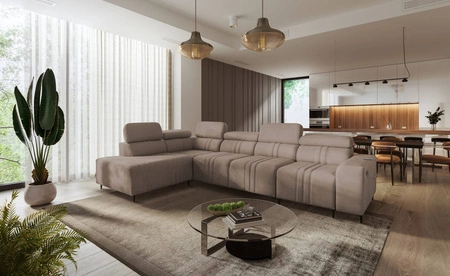 Ecksofa mit Schlaffunktion Castel XI hellbraun links Komfort-Ecksofa mit Bettzeugablage strapazierfähiger Stoff 