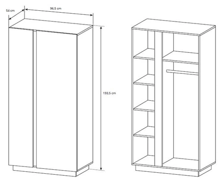 Zweitüriger Kleiderschrank Adria 97 cm glänzend weiß / Eiche Enkel moderner Kleiderschrank mit grifflosem Türöffnungssystem