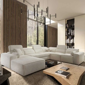 Ecksofa mit Schlaffunktion Viano VIII creme links modernes Ecksofa mit interessantem Design Container für Bettzeug