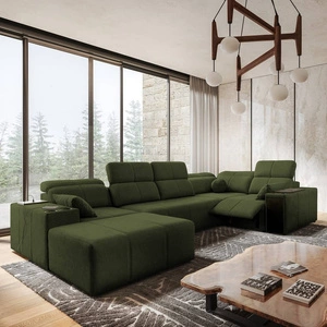 Ecksofa mit Schlaffunktion Tesalia IV Lux grün linke Seite stilvolles Ecksofa mit ausziehbarem Fußteil und Schiebefunktion der Rückenlehne
