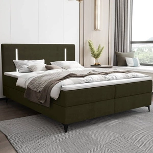 Boxspringbett Norco 180x200 grün stilvolles Bett mit Aufbewahrungsbox Beleuchtung im Kopfteil fügt eine einzigartige Note