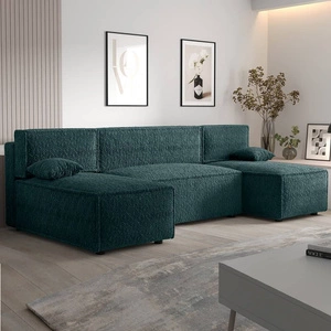 Ecksofa mit Schlaffunktion Brandon U türkis Bettzeugcontainer weicher Stoff mit ausgeprägter Schlingenoberfläche