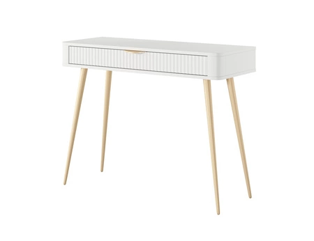 Lante weiße Konsole mit Schublade stilvolle und funktionelle Schminktisch geschwungene Form geriffelte Vorderkante Griffe