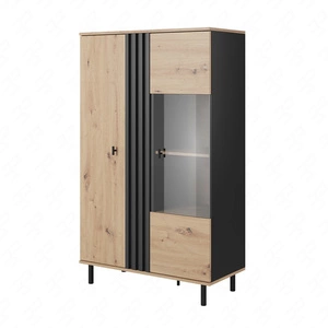 Merano 90 cm Schrank handwerkliche Eiche / anthrazit modernes Design Kante mit speziellen Furnier Elemente aus Sicherheitsglas getrimmt