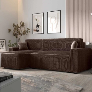 Ecksofa mit Schlaffunktion Brandon Bis braun linksseitig dreidimensionaler Stoff mit ausdrucksstarkem Streifen-Bettkasten