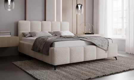 Polsterbett Olne 140x200 creme stilvolles Bett mit Bettzeugablage komfortables Kopfteil besticht durch sein elegantes Design