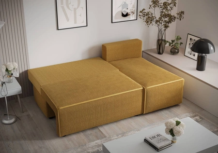 Ecksofa mit Schlaffunktion Brandon creme rechts weicher Stoff mit charakteristischer Schlingenoberfläche Bettzeugbehälter