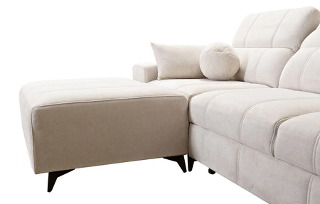 Ecksofa mit Schlaffunktion Penejos XII grau linke Seite stilvolles Ecksofa mit Bettzeugcontainern komfortable verstellbare Kopfstützen