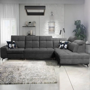 Ecksofa mit Schlaffunktion Buffalo XI graphit rechte Seite stilvolles Ecksofa mit drei Bettkästen Velourstoff