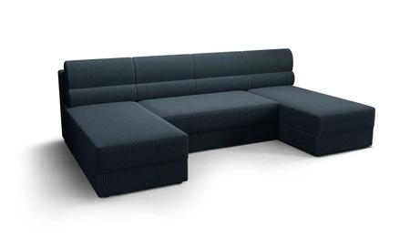 Ecksofa mit Schlaffunktion Fogu U blau bequemes und stilvolles Ecksofa mit einfachem Design Kordstoff Bettzeug Container