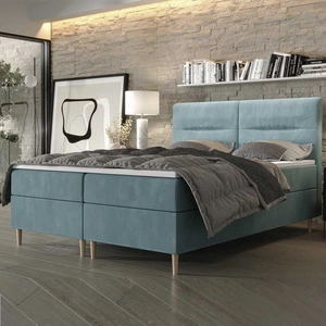 Boxspringbett Voltera 140x200 Türkis moderner skandinavischer Stil mit charakteristischem Kopfteil