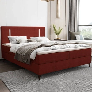 Boxspringbett Norco 160x200 dunkelrot stilvolles Bett mit Staukasten Beleuchtung im Kopfteil fügt eine einzigartige Note