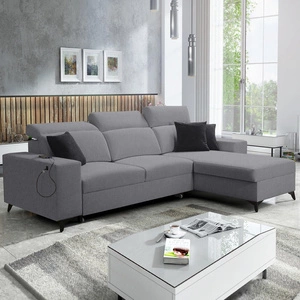 Ecksofa mit Schlaffunktion Kelly Sleek grau rechts geflochten bequem und funktionell Ecksofa für Wohnzimmer