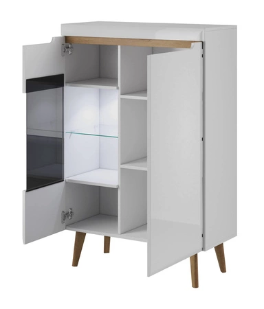 Atka 90 cm Unterschrank weiß / weiß glänzend / Eiche riviera modernes Design im skandinavischen Stil ausgestattet mit einem leisen Türschließsystem