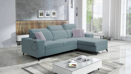 Ecksofa mit Schlaffunktion Kelly Sleek arktisch blau rechtsseitig kariert bequemes und funktionelles Ecksofa für das Wohnzimmer