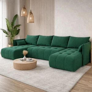 Ecksofa mit Schlaffunktion Selva U Flaschen grün Interessantes Ecksofa aus bequemem Plüschstoff