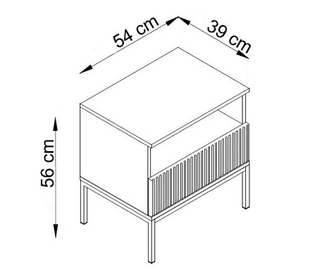 Nachttisch mit Schublade Amma schwarz / Eiche wotan geschmackvolles geriffeltes Dekor LED Beleuchtung idealer Schlafzimmerschrank
