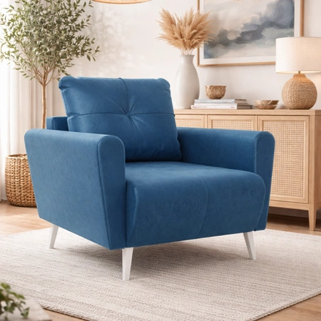 Sessel Felicie blau eleganter Sessel für das Wohnzimmer mit einem geräumigen und weichen Sitz Holzbeine hinzufügen visuelle Leichtigkeit